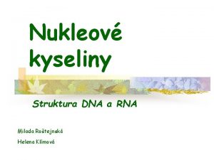 Nukleov kyseliny Struktura DNA a RNA Milada Rotejnsk