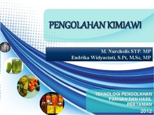 PENGOLAHAN KIMIAWI M Nurcholis STP MP Endrika Widyastuti