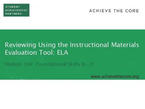 Evaluation tool for instructional materials