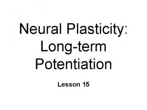 Neural Plasticity Longterm Potentiation Lesson 15 Neural Plasticity Neural Plasticity Longterm Potentiation Lesson 15 Neural Plasticity
