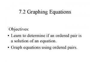 7 2 Graphing Equations Objectives Learn to determine