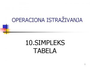 OPERACIONA ISTRAIVANJA 10 SIMPLEKS TABELA 1 SIMPLEKS TABELA