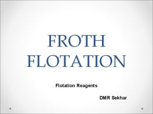 FROTH FLOTATION Flotation Reagents DMR Sekhar Contents Introduction