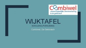 WIJKTAFEL SCHULDHULPVERLENING Combiwel De Geldcoach Combiwel de Geldcoach