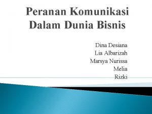 Peranan Komunikasi Dalam Dunia Bisnis Dina Desiana Lia