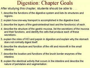 Digestion Chapter Goals After studying this chapter students