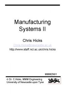 Manufacturing Systems II Chris Hicks Chris Hicksnewcastle ac