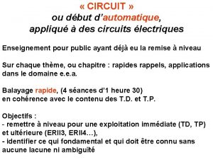 CIRCUIT ou dbut dautomatique appliqu des circuits lectriques