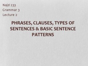 Najd 233 Grammar 3 Lecture 2 PHRASES CLAUSES