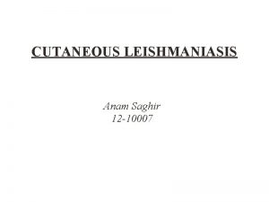 CUTANEOUS LEISHMANIASIS Anam Saghir 12 10007 Cutaneous Leishmaniasis