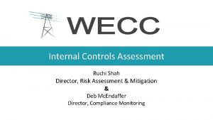 Internal Controls Assessment Ruchi Shah Director Risk Assessment