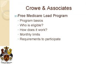 Crowe Associates Free Medicare Lead Program Program basics