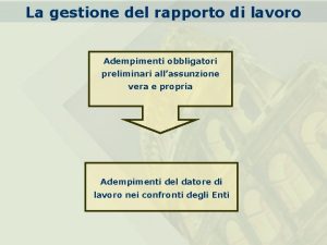 La gestione del rapporto di lavoro Adempimenti obbligatori