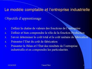 Le modle comptable et lentreprise industrielle Objectifs dapprentissage