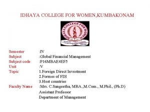 IDHAYA COLLEGE FOR WOMEN KUMBAKONAM Semester Subject code