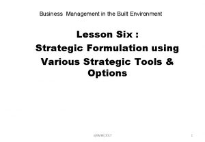 Business Management in the Built Environment Lesson Six