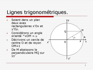Lignes trigonomtriques Soient dans un plan deux axes
