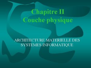 Chapitre II Couche physique ARCHITECTURE MATERIELLE DES SYSTEMES
