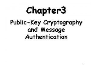 Chapter 3 PublicKey Cryptography and Message Authentication 1
