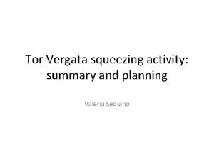 Tor Vergata squeezing activity summary and planning Valeria