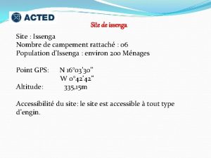 Site de issenga Site Issenga Nombre de campement