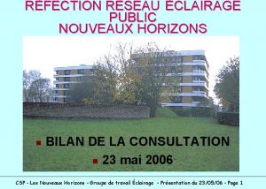 RFECTION RSEAU CLAIRAGE PUBLIC NOUVEAUX HORIZONS n BILAN