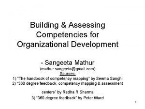 Building Assessing Competencies for Organizational Development Sangeeta Mathur