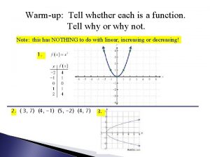 Warmup Tell whether each is a function Tell