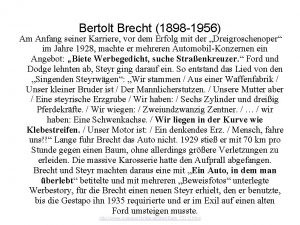 Bertolt Brecht 1898 1956 Am Anfang seiner Karriere