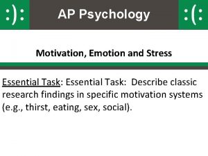 AP Psychology Motivation Emotion and Stress Essential Task