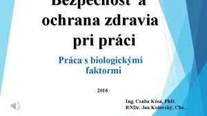 Bezpenos a ochrana zdravia pri prci Prca s