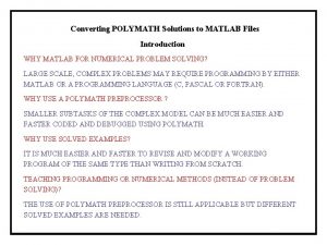 Polymath to matlab