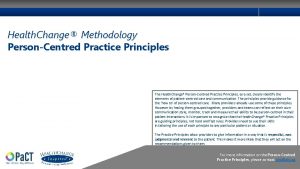 Health Change Methodology PersonCentred Practice Principles The Health