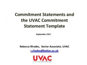 Commitment Statements and the UVAC Commitment Statement Template
