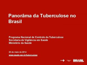 Panorma da Tuberculose no Brasil Programa Nacional de