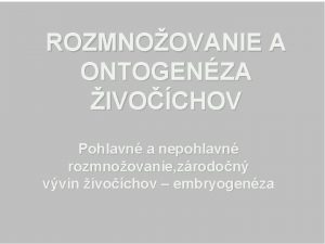 ROZMNOOVANIE A ONTOGENZA IVOCHOV Pohlavn a nepohlavn rozmnoovanie