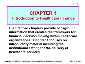 The four c's of healthcare finance