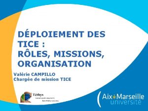 DPLOIEMENT DES TICE RLES MISSIONS ORGANISATION Valrie CAMPILLO