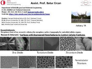 Assist Prof Batur Ercan Department of Metallurgical and