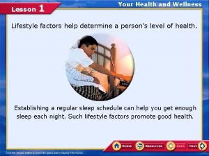 Lesson 1 Your Health and Wellness Lifestyle factors