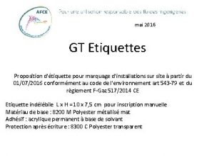 mai 2016 GT Etiquettes Proposition dtiquette pour marquage