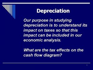Depreciation Our purpose in studying depreciation is to