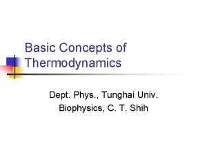 Basic Concepts of Thermodynamics Dept Phys Tunghai Univ