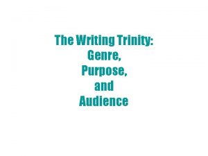The Writing Trinity Genre Purpose and Audience Genre