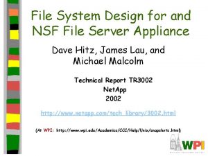 File System Design for and NSF File Server