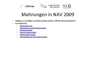 Mahnungen in NAV 2009 Anleitung zur Erstellung von