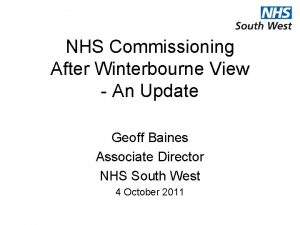 NHS Commissioning After Winterbourne View An Update Geoff