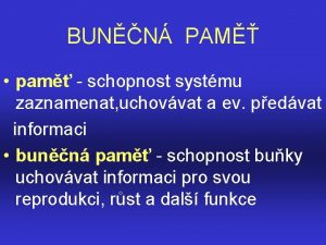 BUNN PAM pam schopnost systmu zaznamenat uchovvat a