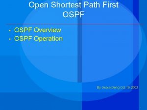 Open Shortest Path First OSPF OSPF Overview OSPF