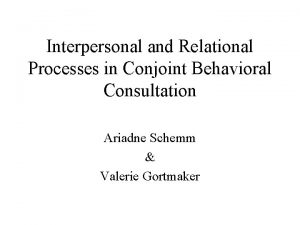 Interpersonal and Relational Processes in Conjoint Behavioral Consultation